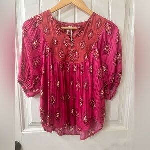 Anthropologie Draper Henley Blouse in Red and pink